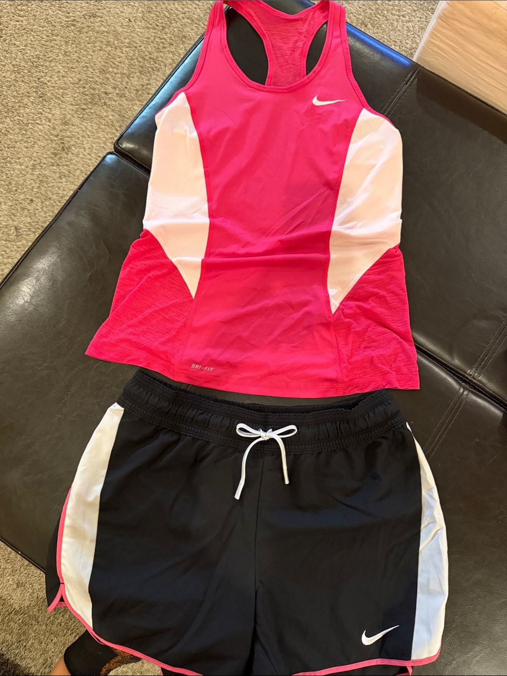 Nike Women's Pink & White Racerback Nike fitness Top with Black and pink accents